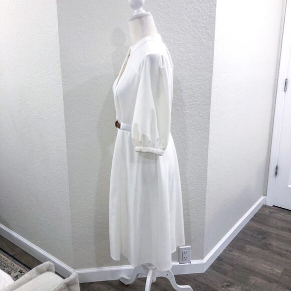 Calvin Klein Cream Color Puff Sleeve Belt Dress - Picture 4 of 14